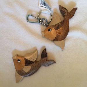 Matching Hand carved Fish Keychain & Magnet NWT